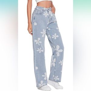 Straight Leg Floral Denim Jeans